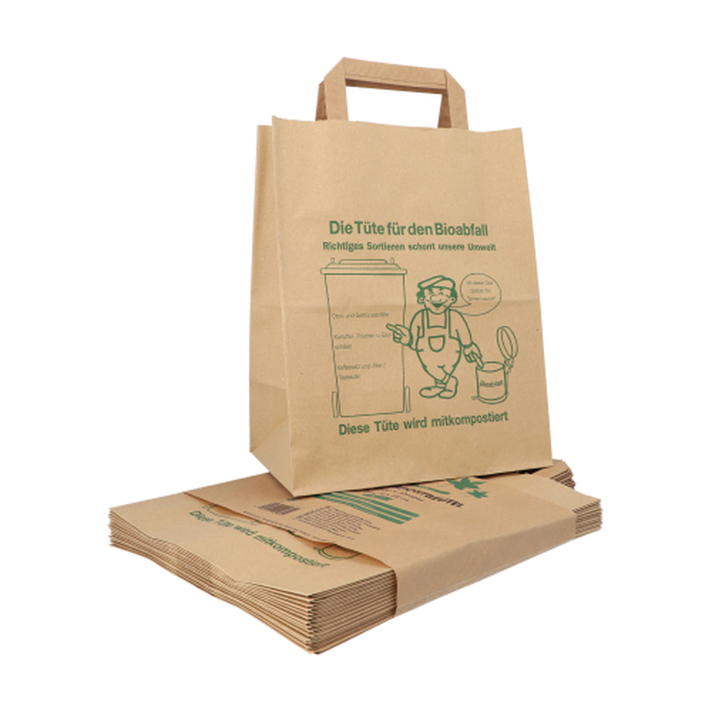 PAPSTAR Kompostbeutel aus Papier mit Henkel 10 l 28 cm x 22 cm x 14 cm braun