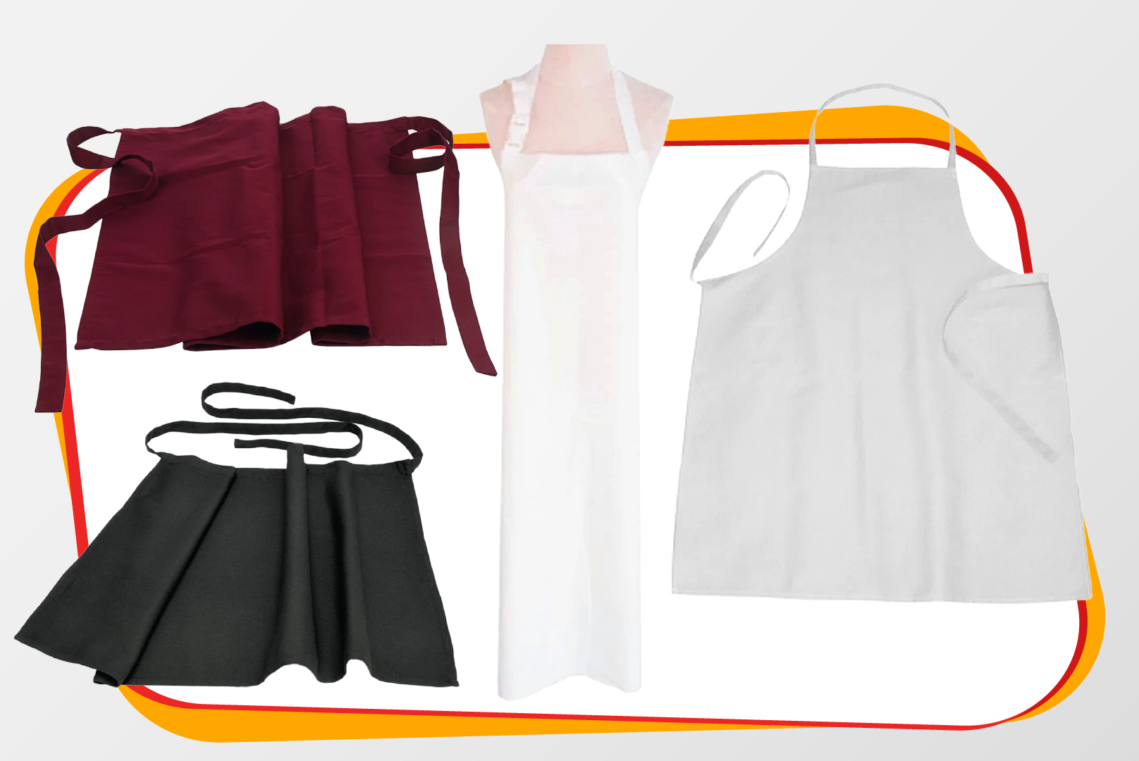apron, apron set, bib apron, black skirt, wine red top