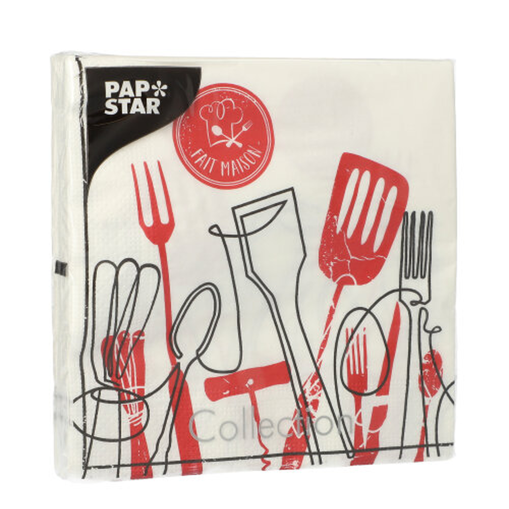 Papstar Servietten, 3-lagig 1/4-Falz 33 cm x 33 cm "Ma Cuisine"