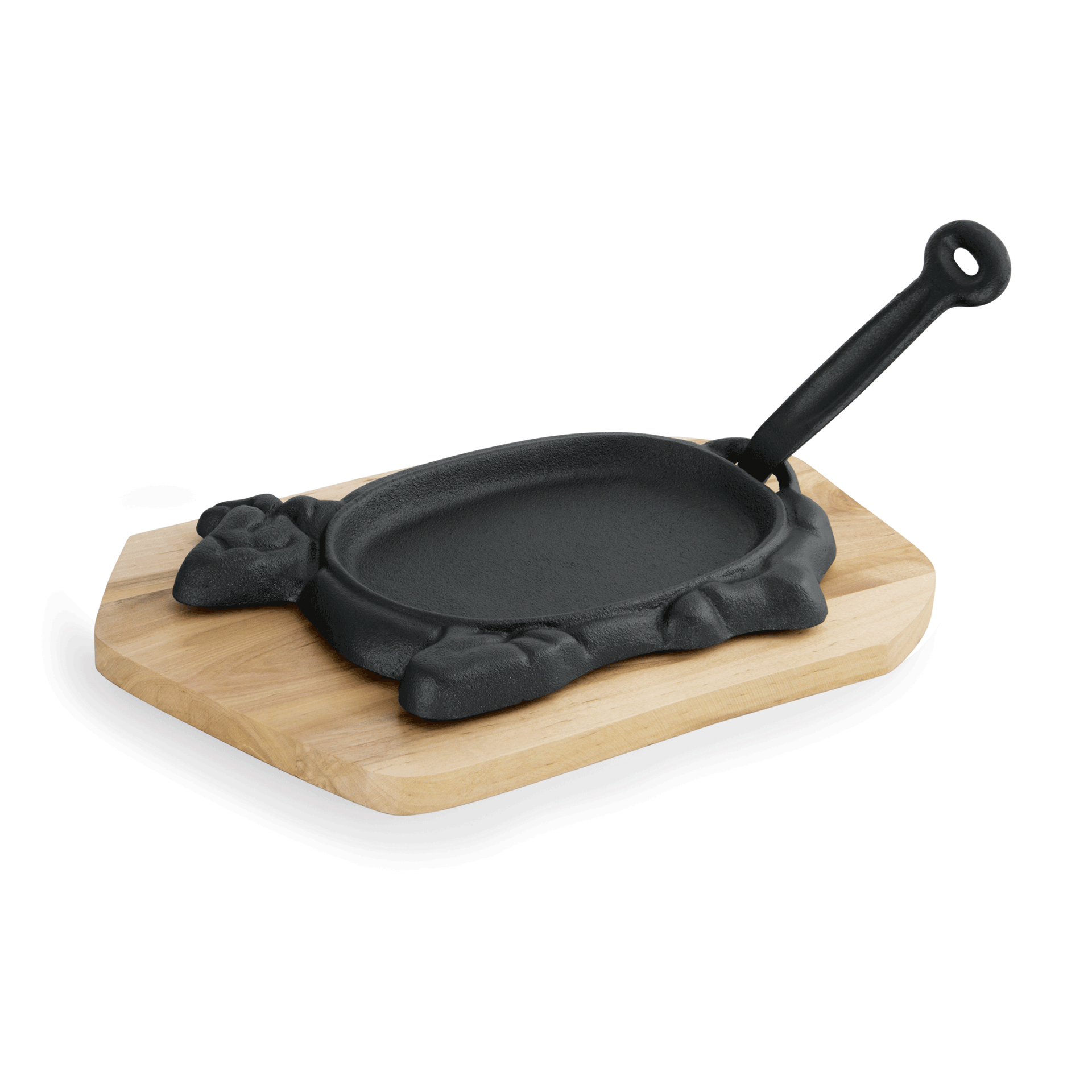 WAS Servierpfanne IRON DINING, mit Holzuntersetzer, 27 x 16 x 2 cm, Motiv Rind, 