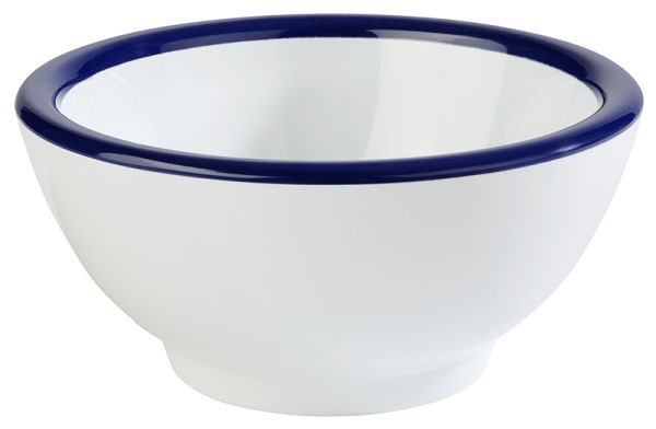 APS Schale -PURE- Ø 13 cm, H: 6,5 cm , Melamin, weiß, blauer Rand