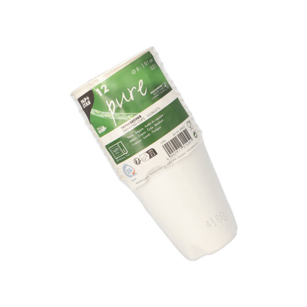 PAPSTAR Trinkbecher, Zuckerrohr pure 0,2 l Ø 8 cm · 9,1 cm weiss für Heißge