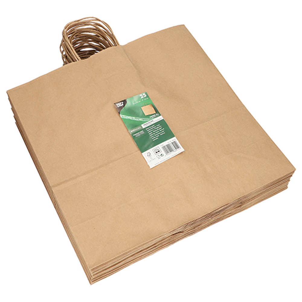 PAPSTAR Tragetaschen, Papier 35 cm x 35 cm x 14 cm braun mit gedrehtem Trageg