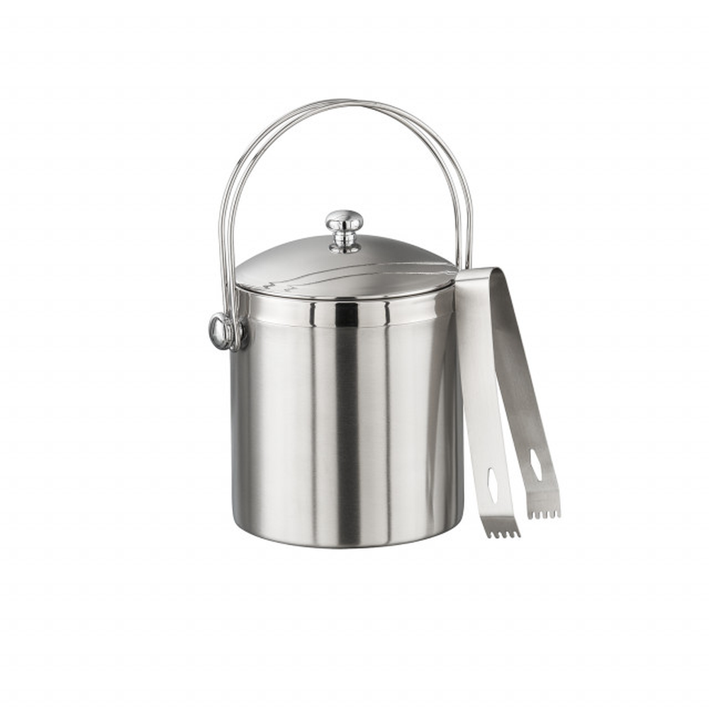 APS Eiseimer-Set mit Eiszange Ø 12 cm, H: 14 cm, 1 Liter , 18/8 Edelstahl