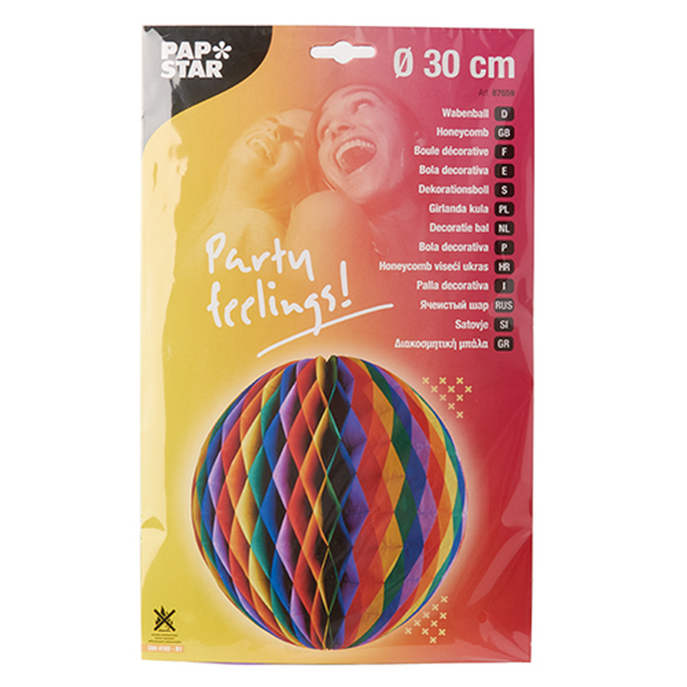 Papstar Wabenball Ø 30 cm "Rainbow" schwer entflammbar