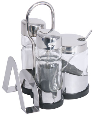 Contacto Menage Salz/Pfeffer/Senf mit Kartenhalter Kartenhalter