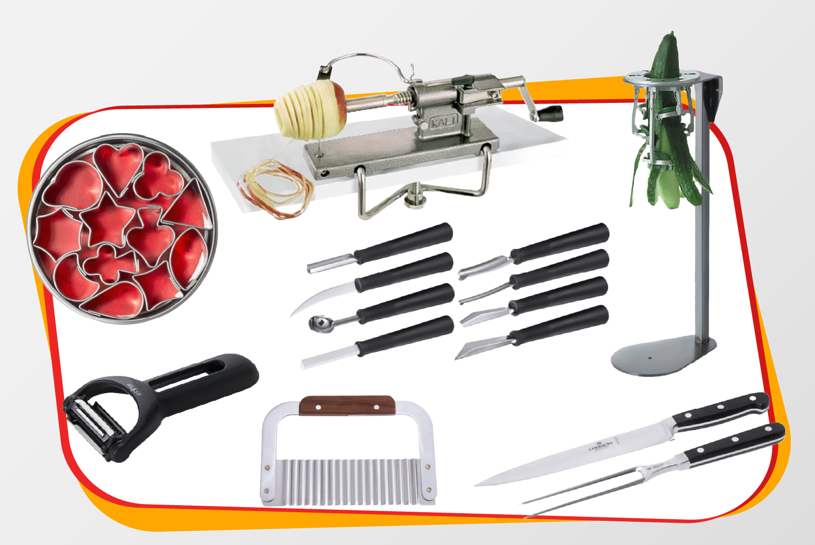 kitchen-tools, fruits, peeler, grater, knife