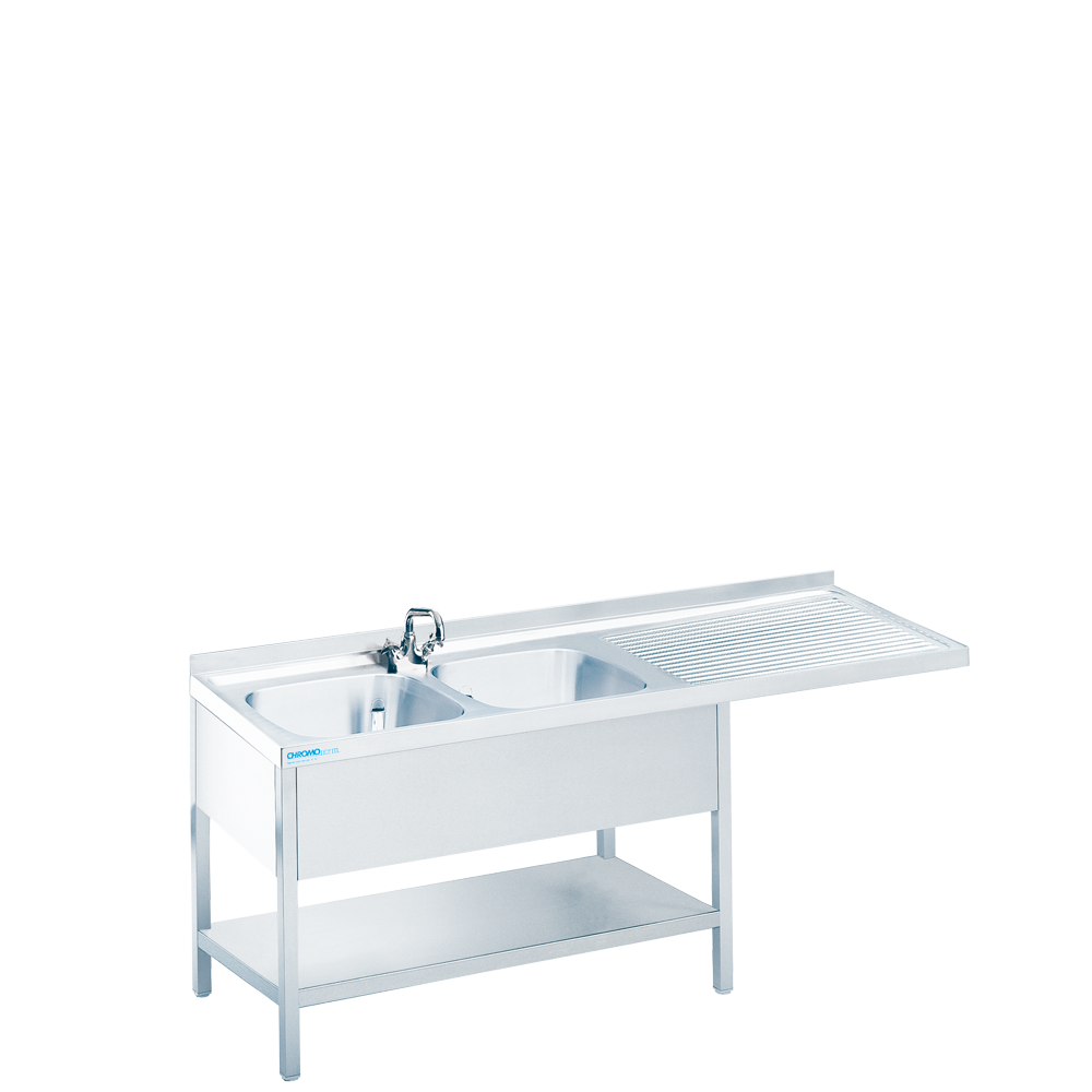 Chromonorm Spülcenter mit 2 Becken links und Zwischenboden - 1600x700x850/900 mm