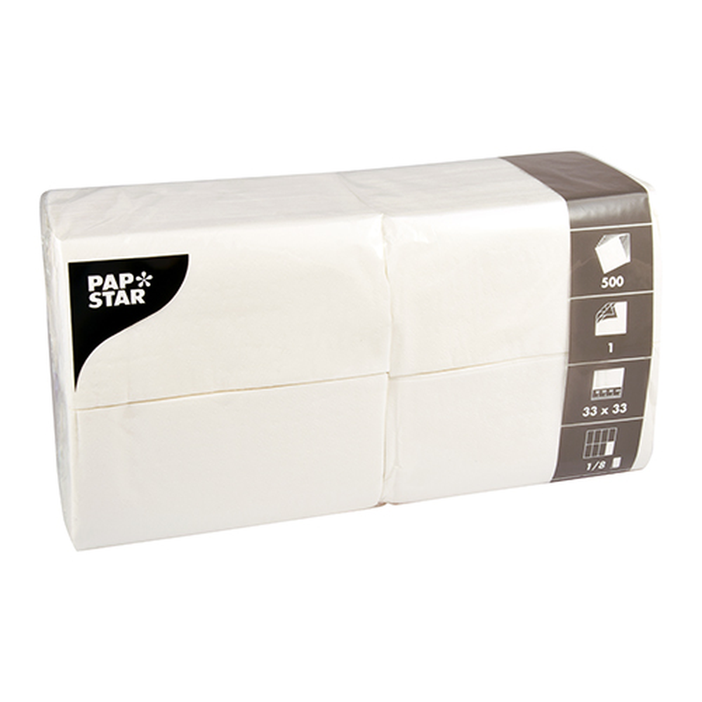 Papstar Servietten, 1-lagig 1/8-Falz 33 cm x 33 cm weiss