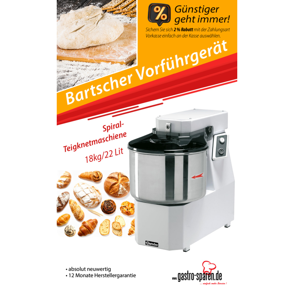 Bartscher Vorführgerät Spiral-Teigknetmaschiene 18kg/22 Lit.