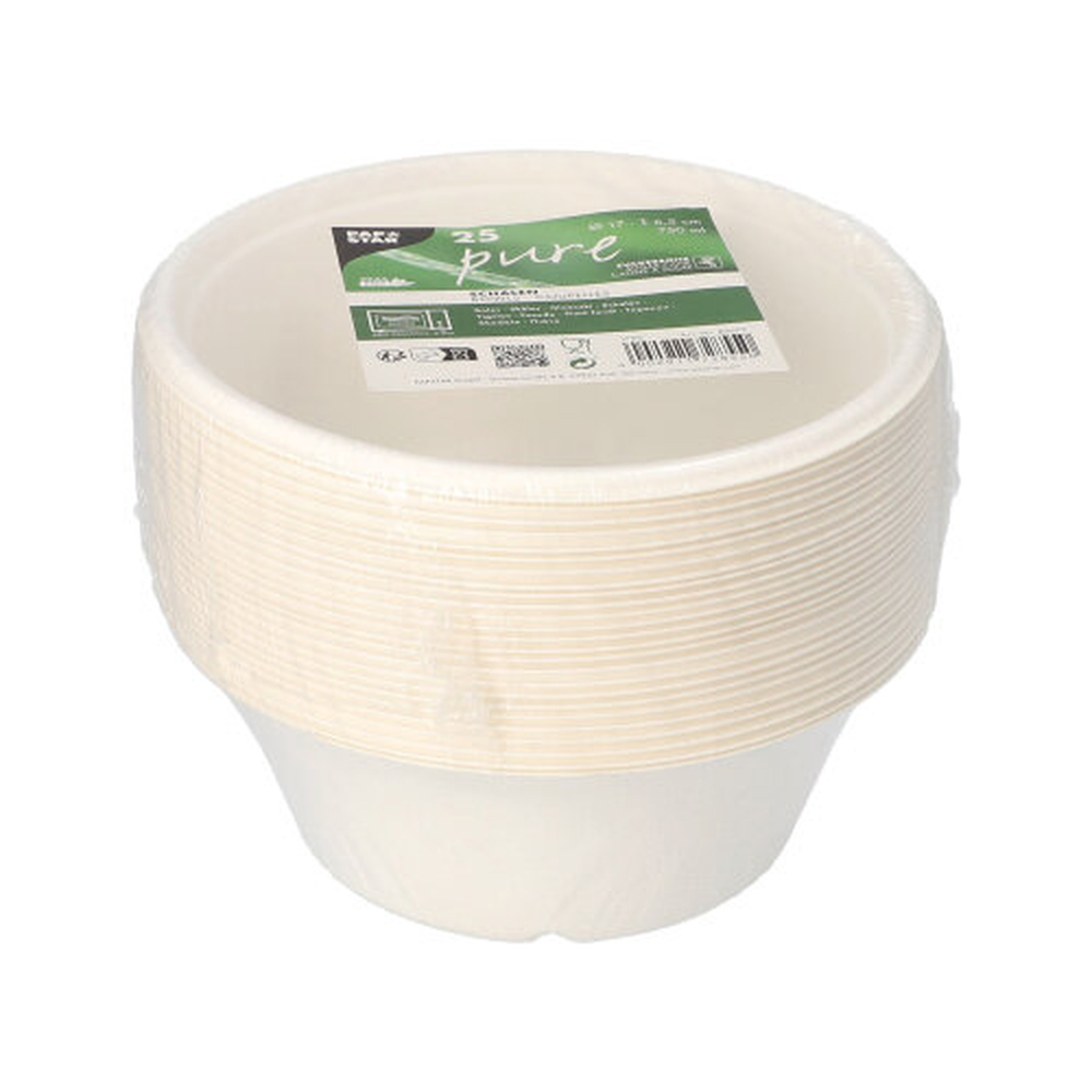 Papstar Schalen, Zuckerrohr "pure" 750 ml Ø 17 cm · 6,5 cm weiss