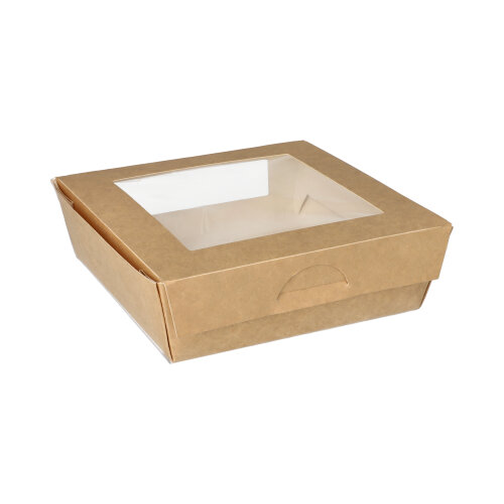 PAPSTAR Feinkostboxen, Pappe mit Sichtfenster aus PLA eckig 1000 ml 16 cm x 1