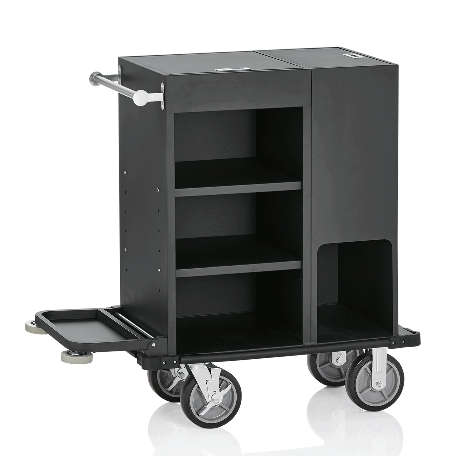 WAS Zimmerservicewagen, 93 x 50 x 117 cm, schwarz, Aluminium, Pulverbeschichtet