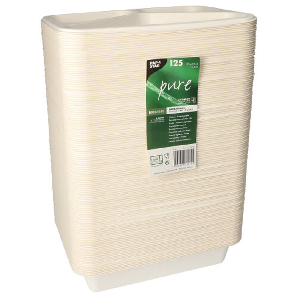 PAPSTAR Siegelschalen, Zuckerrohr Zuckerrohr 3-geteilt 1150 ml 4,5 cm x 17,5