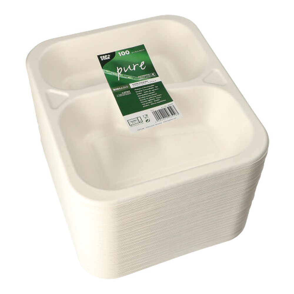 PAPSTAR Siegelschalen Zuckerrohr 2-geteilt 1000 ml 4,2 cm x 21,2 cm x 25 cm