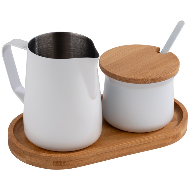 APS Milch- und Zucker-Set -MILURO- Bambus, Edelstahl