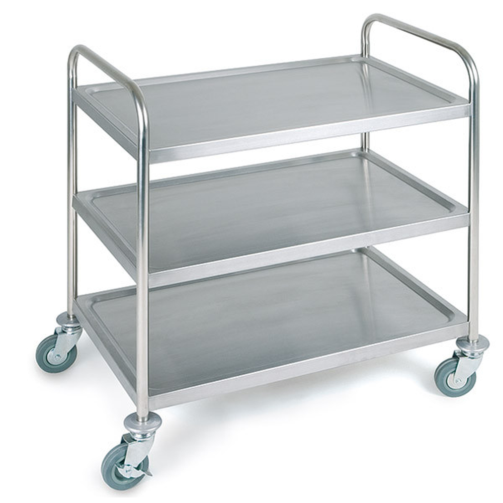 APS Servier- / Transportwagen 91 x 59 cm, H: 93 cm , Edelstahl mattiert, 3 Borde