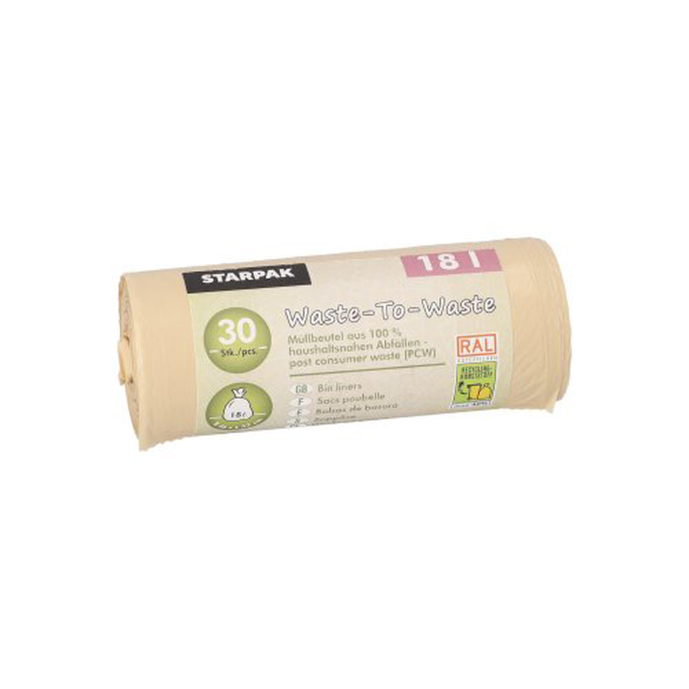 Papstar Müllbeutel aus 100% PCW "Waste-To-Waste" 18 l 52 cm x 46 cm beige