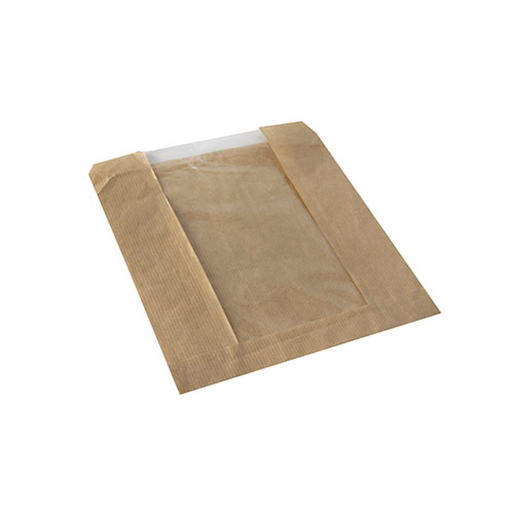 Papstar Sichtstreifenbeutel mit PLA-Fenster "pure" 18 cm x 21,5 cm braun