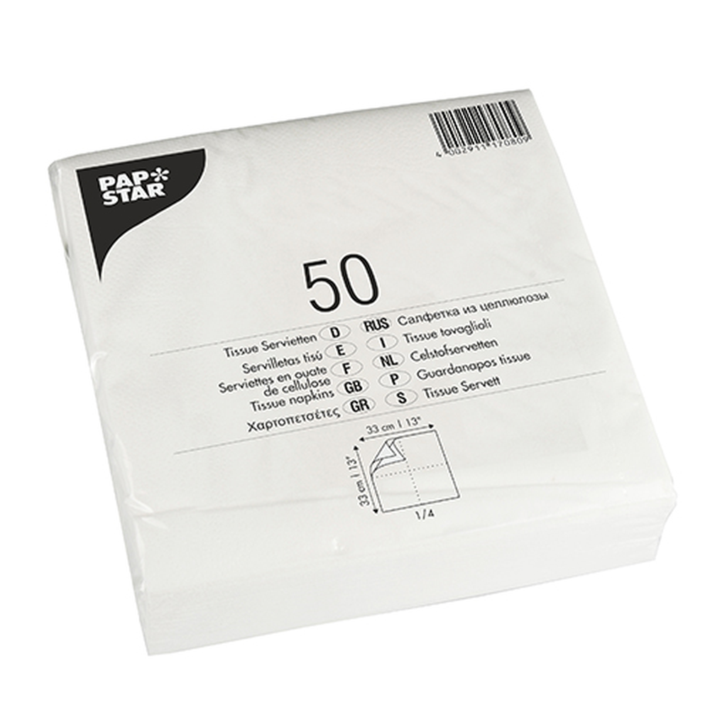 Papstar Servietten, 2-lagig 1/4-Falz 33 cm x 33 cm weiss