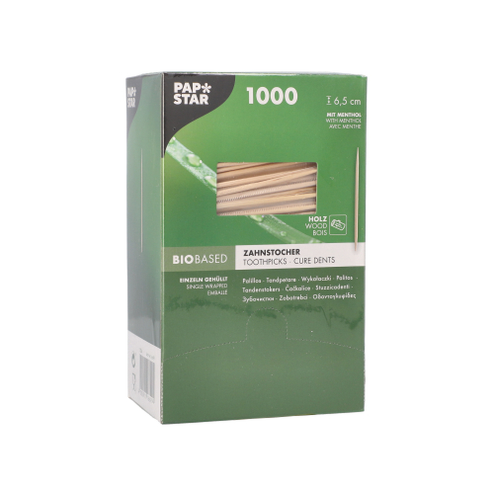 Papstar Zahnstocher, Holz gehüllt rund 6,5 cm mit Menthol