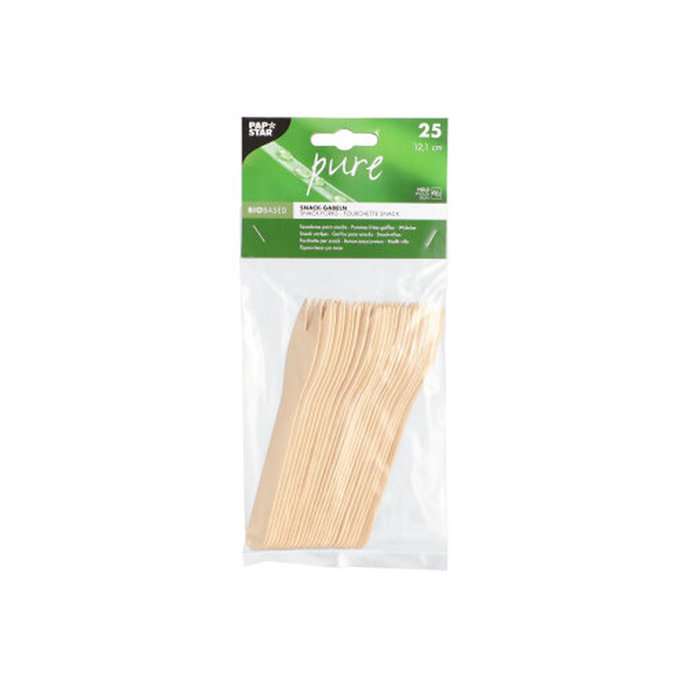 Papstar Snack-Gabeln, Holz "pure" 12,1 cm
