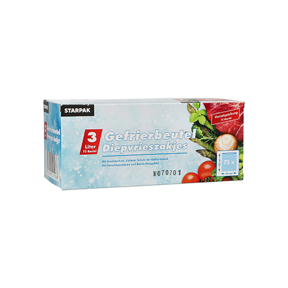 Papstar Gefrierbeutel, LLDPE 3 l 32 cm x 25 cm transparent in Faltschachtel