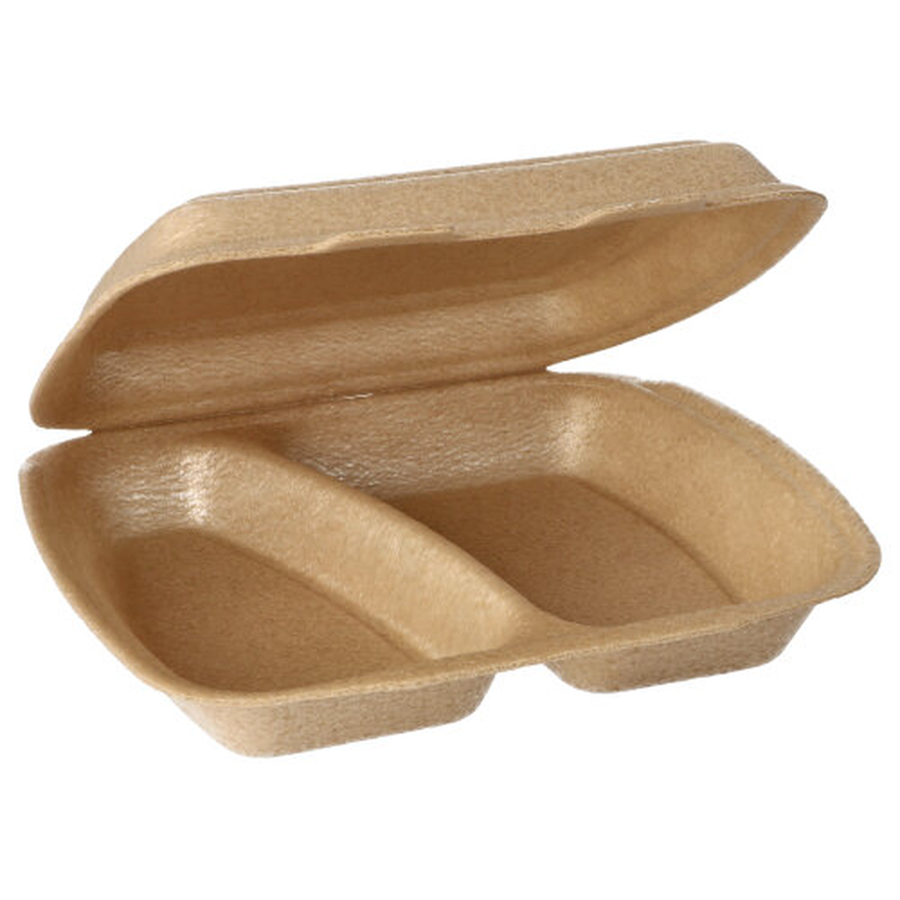 Papstar Menüboxen mit Klappdeckel, XPP 2-geteilt 7 cm x 20,5 cm x 24 cm beige