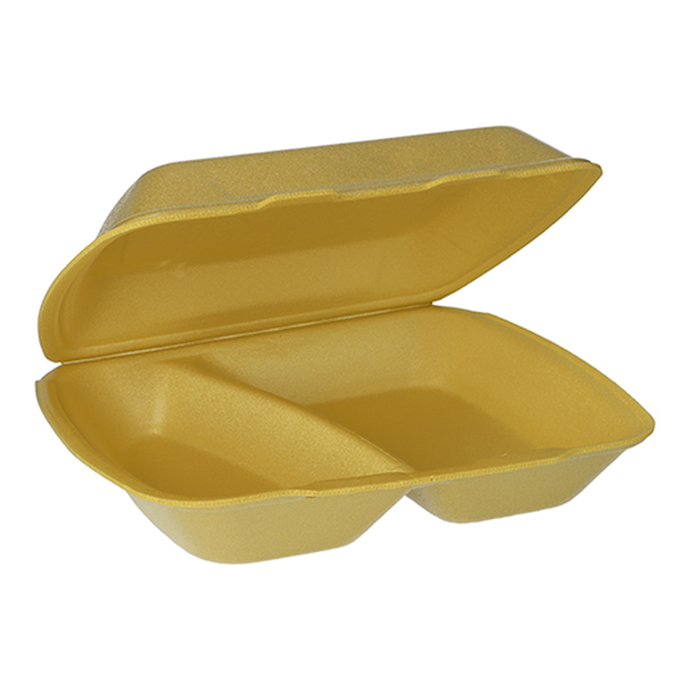 Papstar Menüboxen mit Klappdeckel, XPS 2-geteilt 7,5 cm x 24,3 cm x 20,8 cm gold