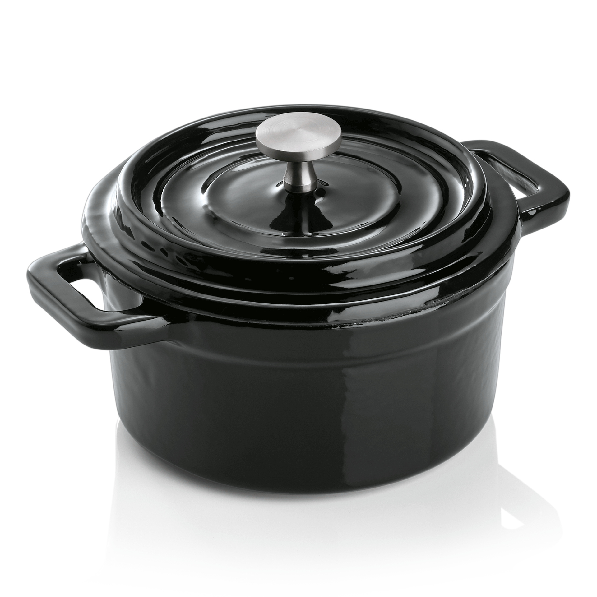WAS Cocotte, Ø 10 cm, Höhe 6,5 cm, schwarz, Gusseisen, Edelstahl, emailliert