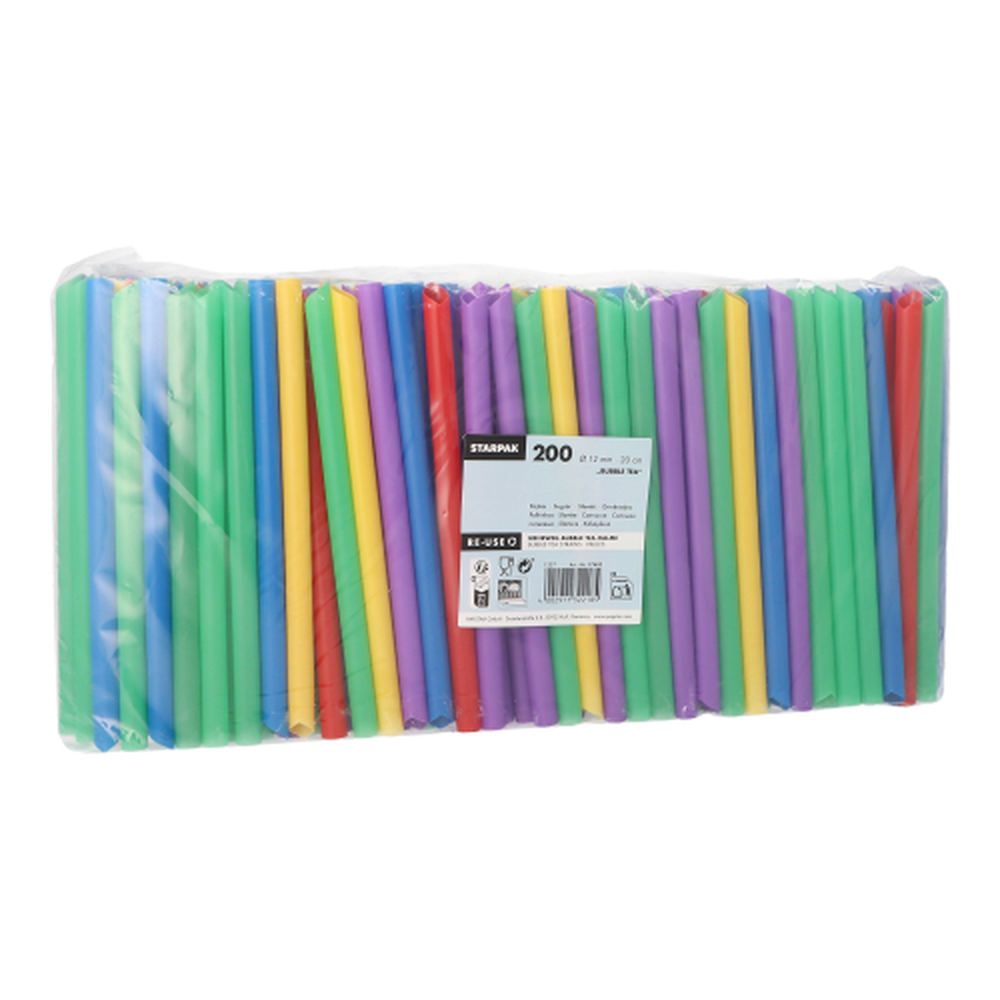 PAPSTAR Mehrweg-Bubble Tea Halme PP Ø 12 mm · 20 cm farbig sortiert einseiti