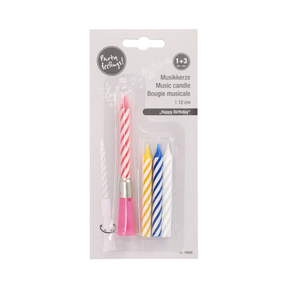 Papstar Musikkerze 12 cm farbig sortiert "Happy Birthday" mit 3 Ersatzkerzen