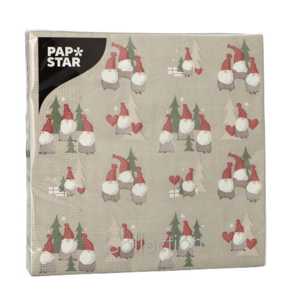 Papstar Servietten, 3-lagig 1/4-Falz 33 cm x 33 cm "Tomte"
