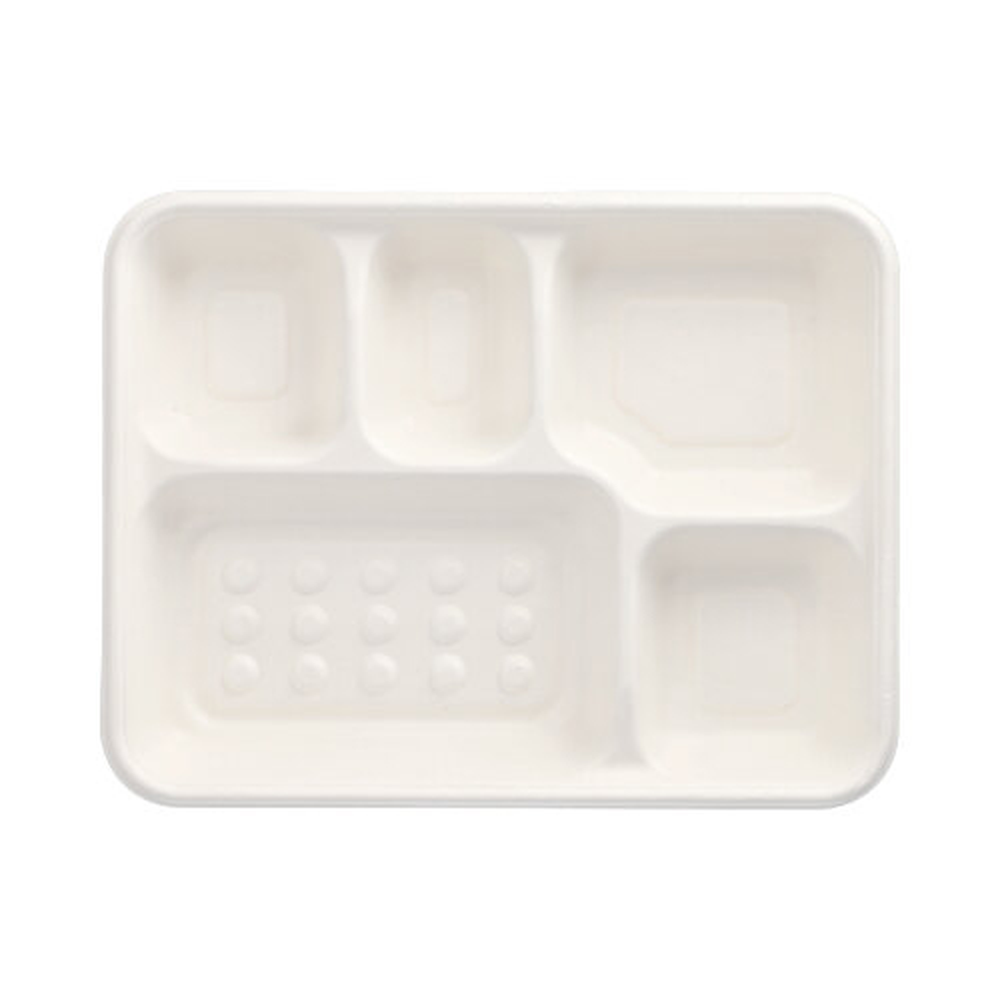 Papstar Menü-Trays, Zuckerrohr "pure" 5-geteilt 3,7 cm x 22 cm x 28,2 cm weiss