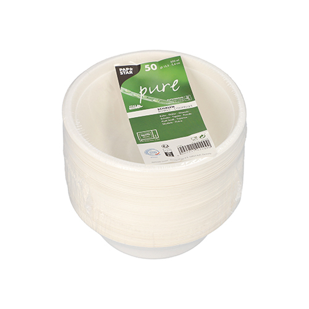 Papstar Schalen, Zuckerrohr "pure" 500 ml Ø 15,5 cm · 5,4 cm weiss
