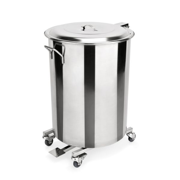 WAS Tretabfallbehälter mit 4 schwenkbaren Rollen, 65 ltr., Ø 40 cm, Chromnickels