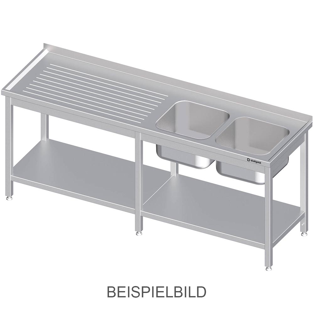 Stalgast Spültisch mit Grundboden, 2200x700x850 mm, mit zwei Becken links, mit A