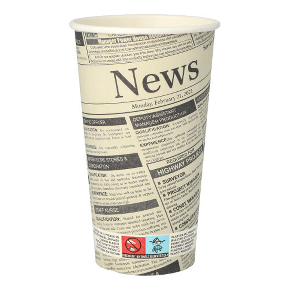 Papstar Trinkbecher, Pappe "To Go" 0,5 l Ø 9 cm · 15 cm "Newsprint"
