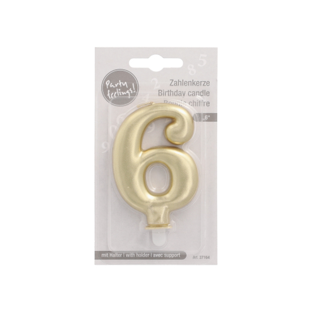 Papstar Zahlenkerze mit Halter 7 cm gold "6"