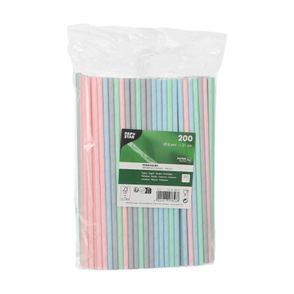 Papstar Trinkhalme, Papier Ø 6 mm · 21 cm farbig sortiert