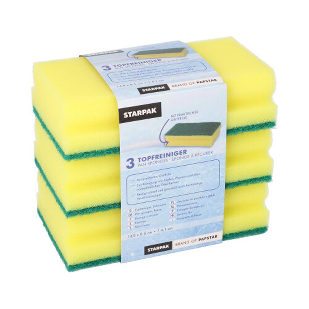 PAPSTAR Topfreiniger, Schwamm Jumbo eckig 4,1 cm x 14,8 cm x 8,5 cm gelb/grün