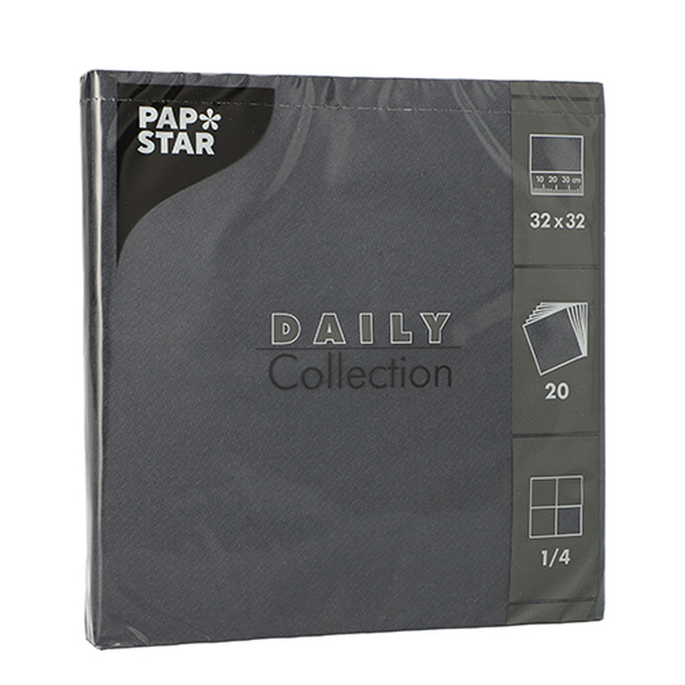 Papstar Servietten "DAILY Collection" 1/4-Falz 32 cm x 32 cm schwarz