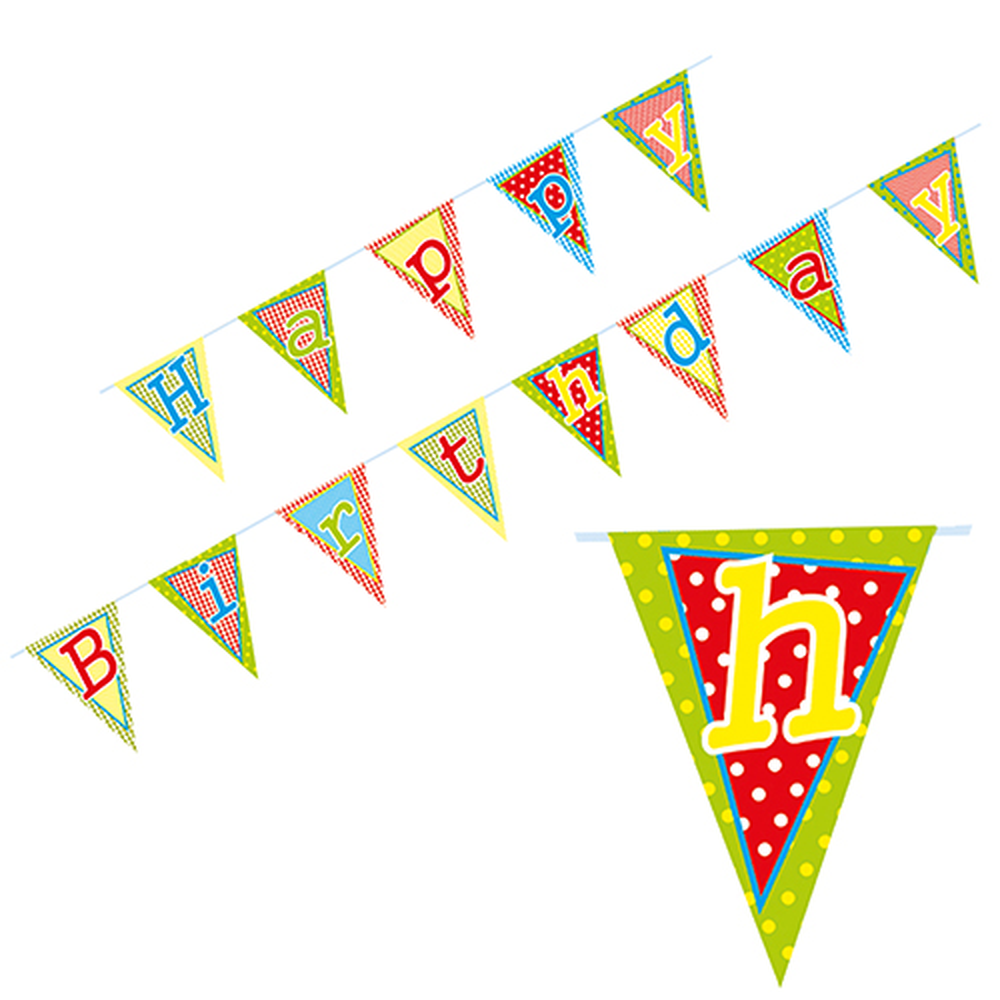 Papstar Wimpelkette, Papier 4 m "Happy Birthday" lackiert