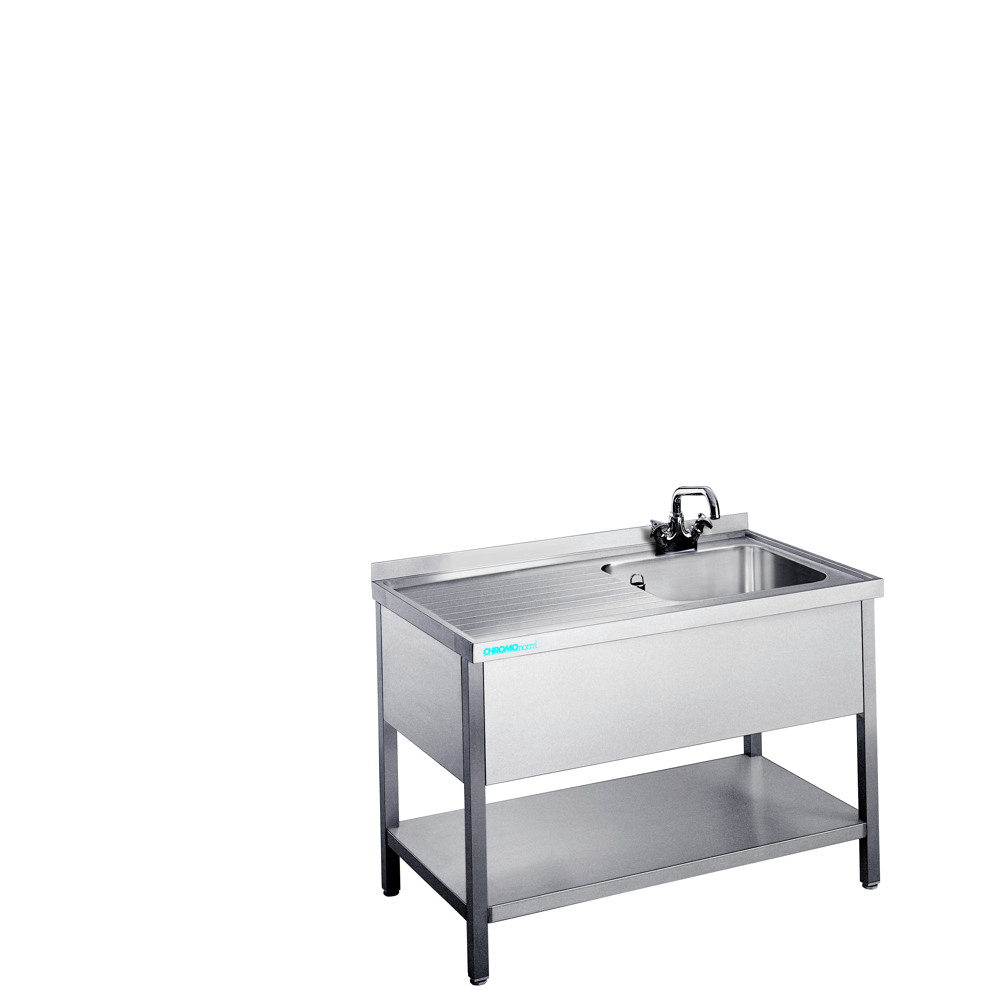 Chromonorm Spültisch mit 1 Becken rechts und Zwischenboden - 1200x700x850/900 mm