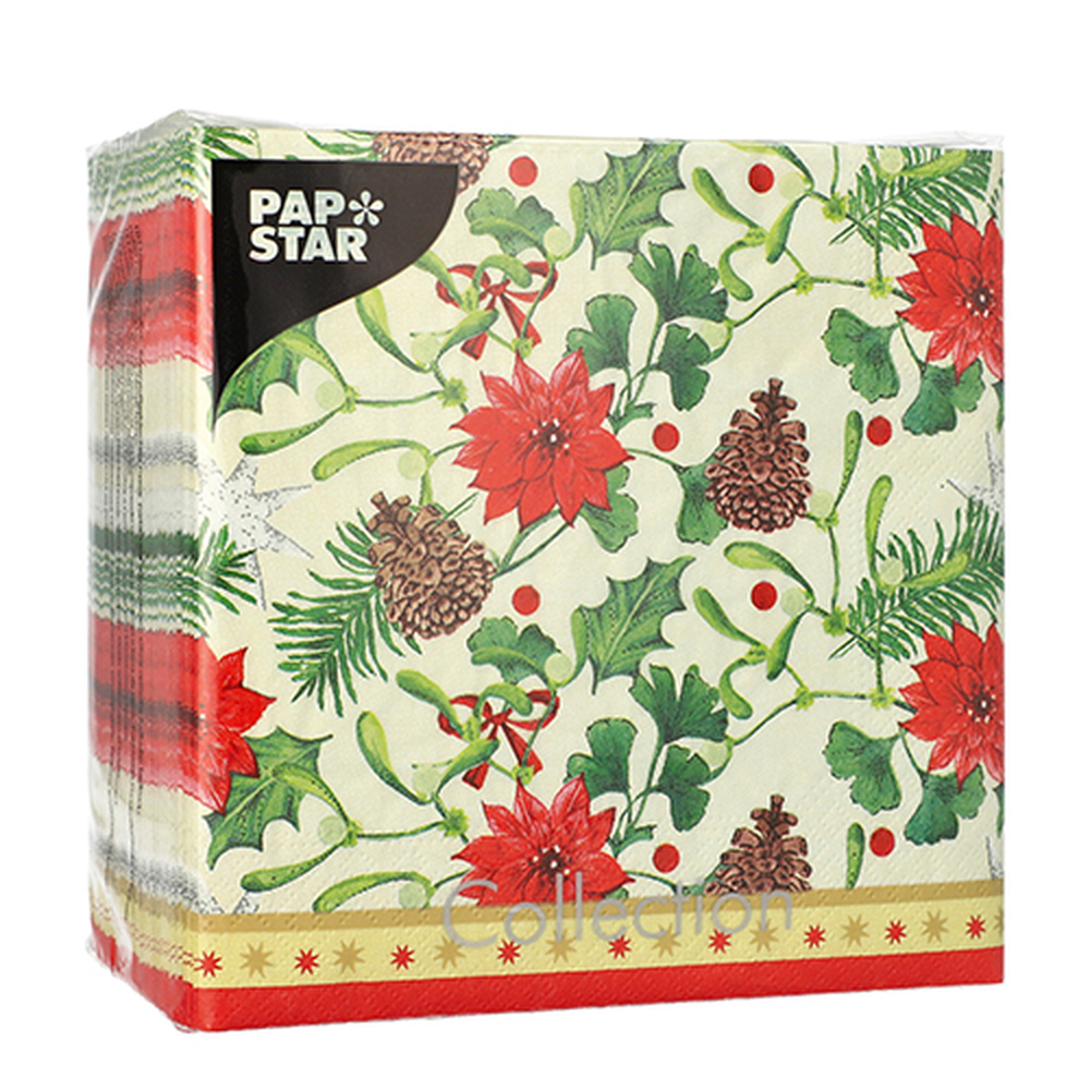 Papstar Servietten, 3-lagig 1/4-Falz 33 cm x 33 cm "Winterly"