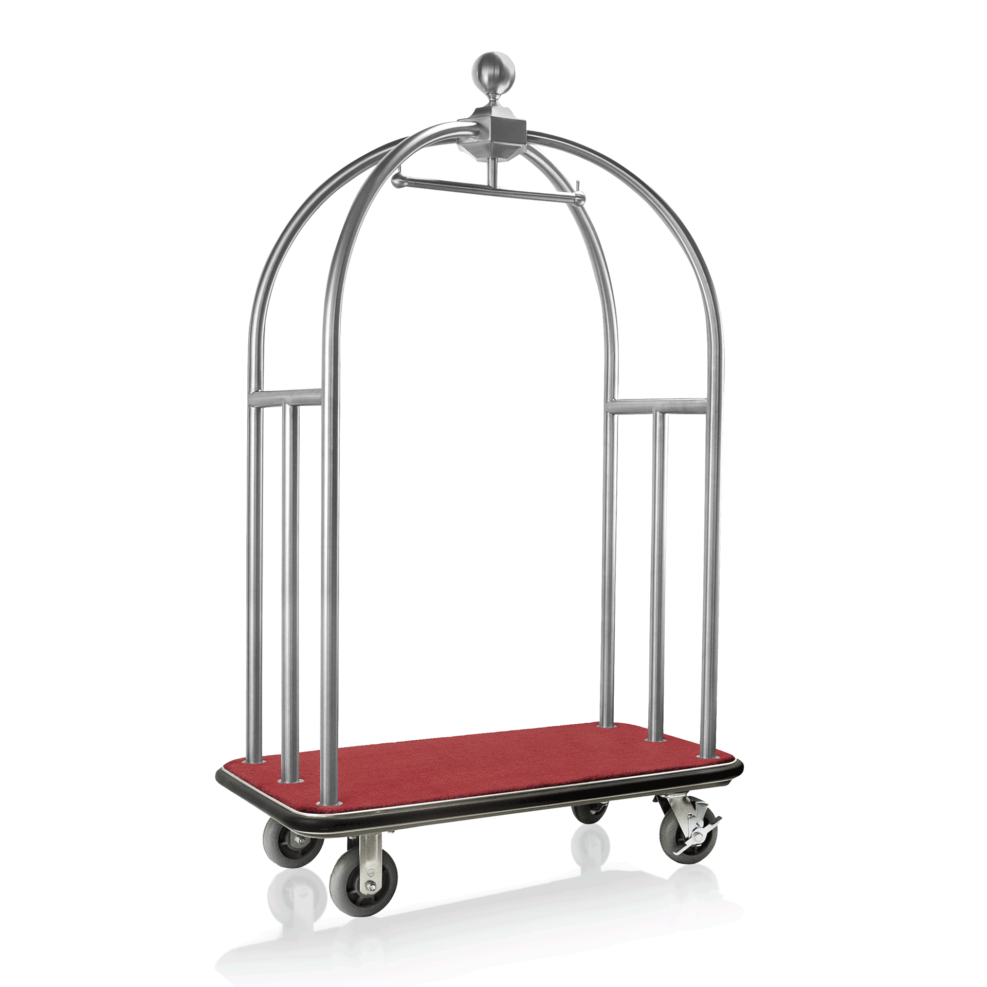 WAS Gepäckwagen UNITY, 112 x 60 x 185 cm, silberfarben gebürstet, roter Teppich,