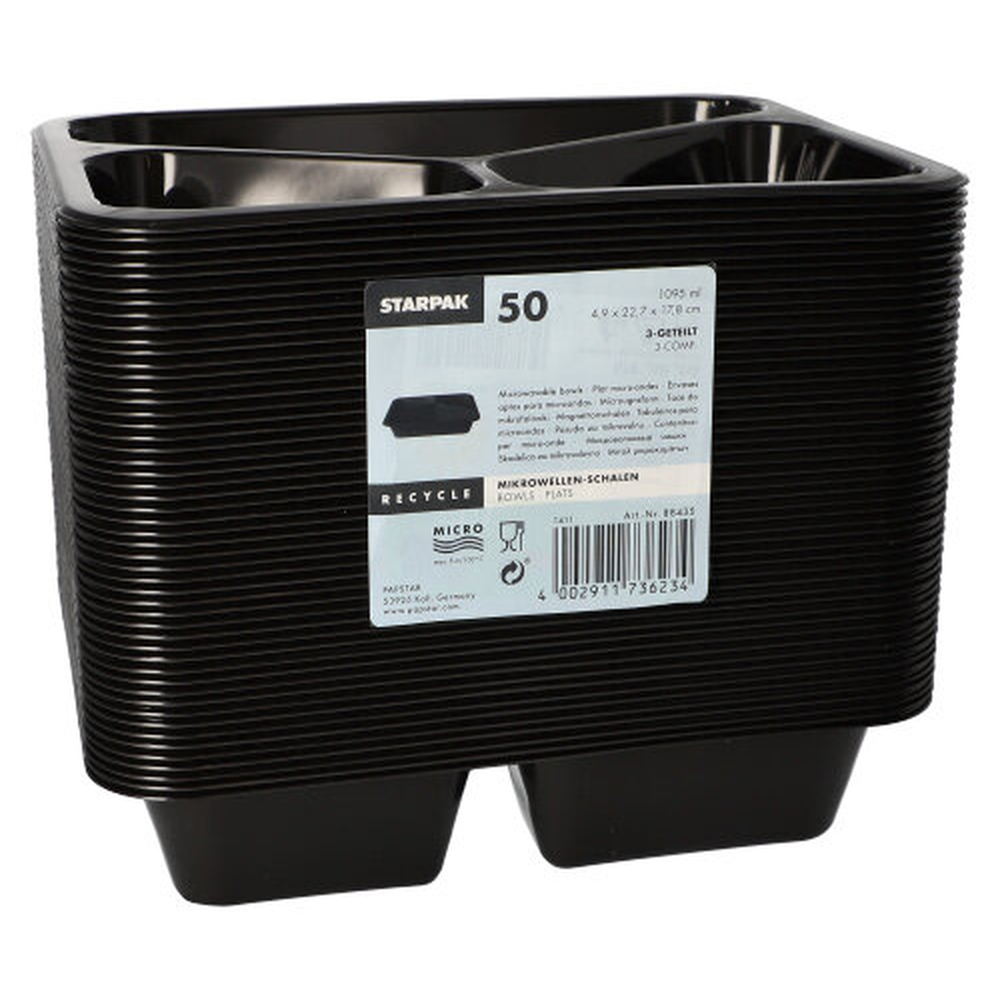 PAPSTAR Mikrowellenschalen, PP 3-geteilt 1095 ml 4,9 cm x 22,7 cm x 17,8 cm s