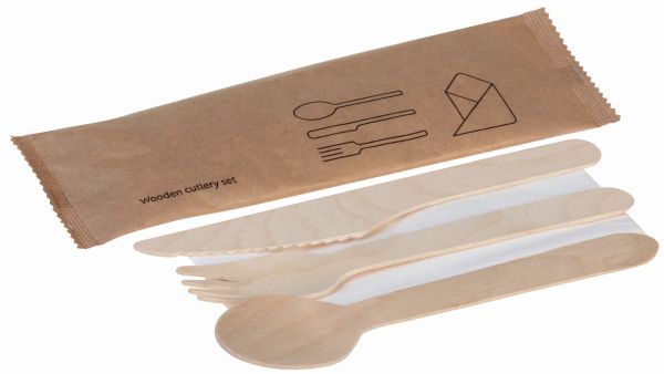 Pacovis Besteckset Holz, 4-tlg., Gabel,Messer,Löffel,Serviett