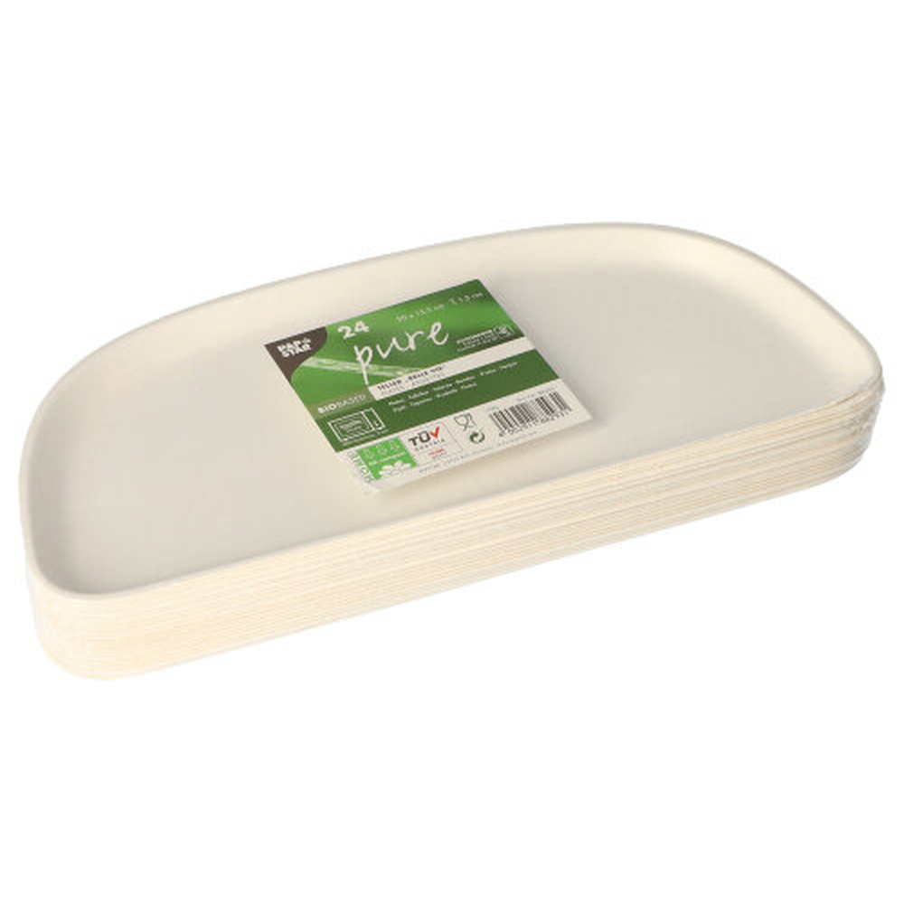 PAPSTAR Teller 1/2, Zuckerrohr pure 1,3 cm x 30 cm x 13,5 cm weiss Belle 