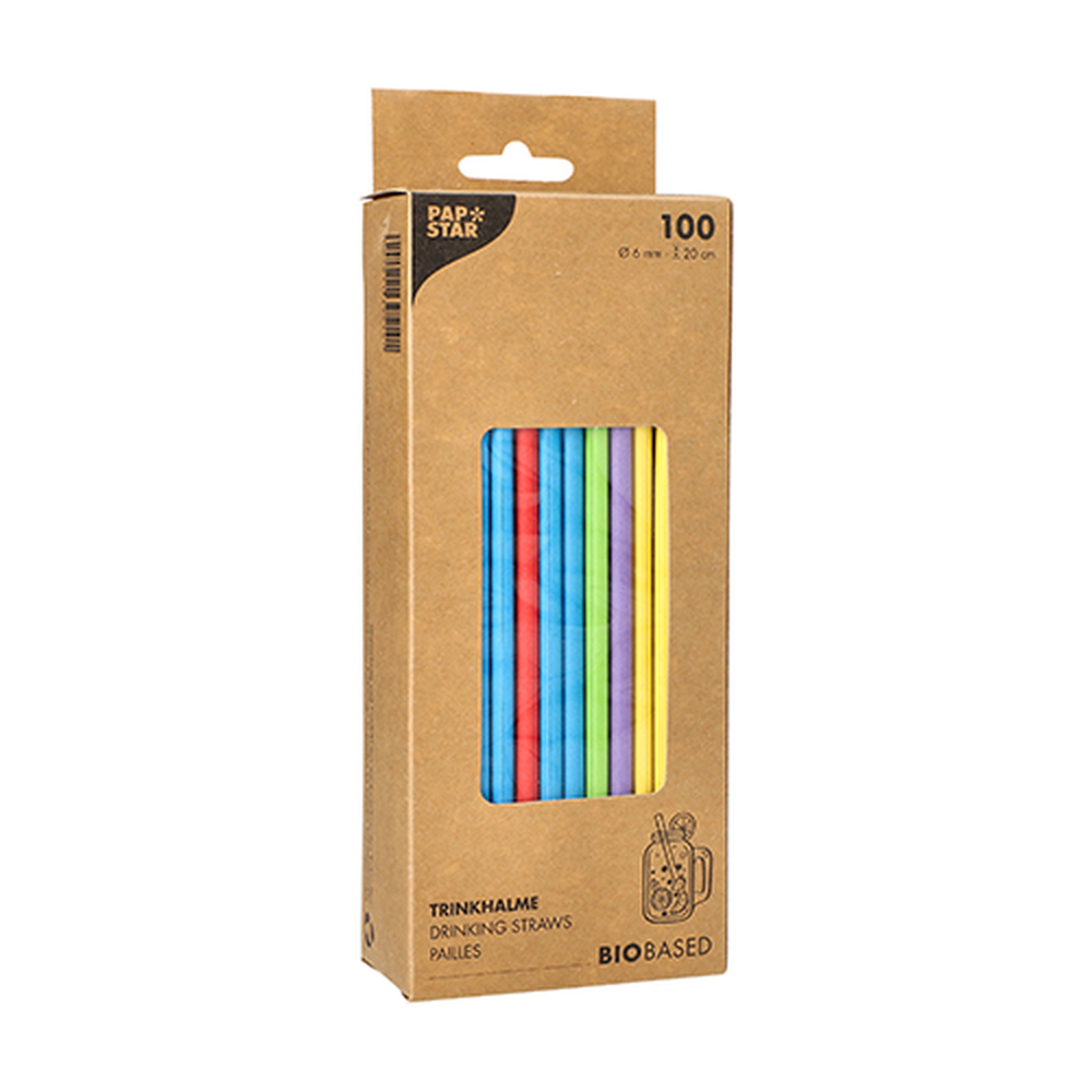 Papstar Trinkhalme, Papier Ø 6 mm · 20 cm farbig sortiert